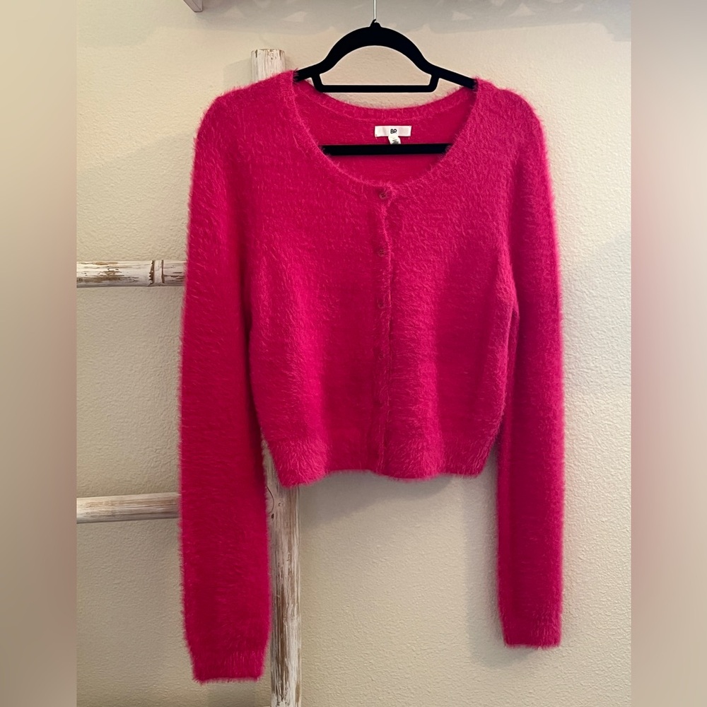 BP Hot Pink Fuzzy Cardigan